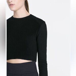 Zara Black Ribbed Long-Sleeve Crop Top